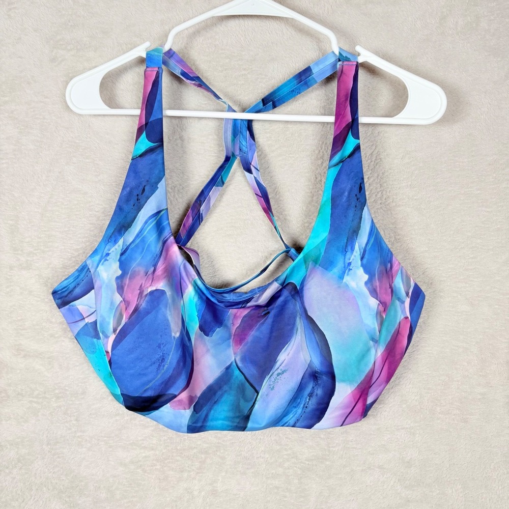 Athleta Malibu Swim Top Womens XL D/DD Blue Watercolor Strappy Racerback Bikini